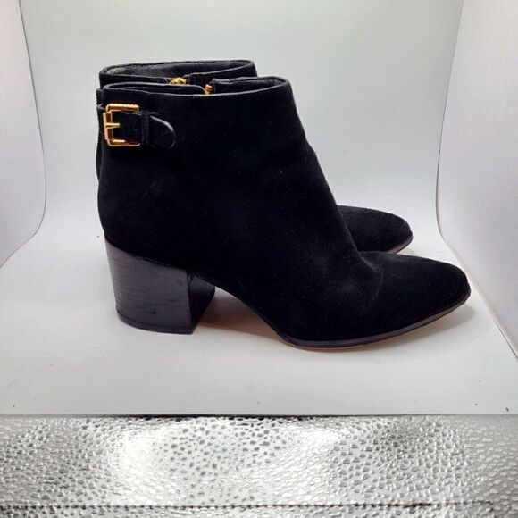 MK Michael Kors Black Suede Side Zip Block Heel Ankle Boots sz.7M $295 - Picture 2 of 10